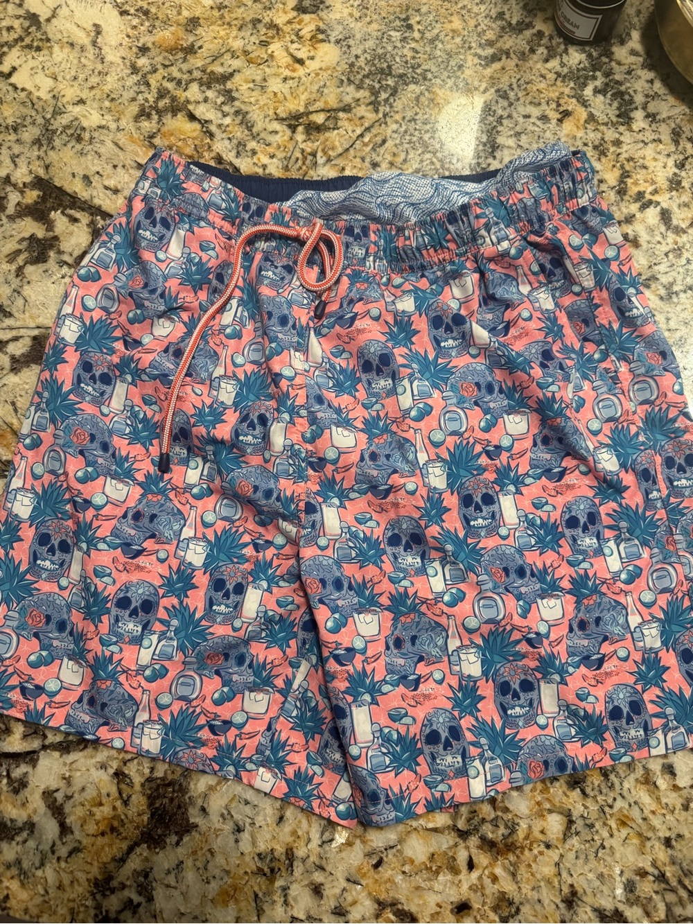 Peter Millar Pink Tropical Skull Print Swim Bermudas